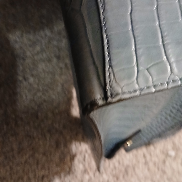 💙 Calvin Klein Croc Embossed Satchel Tote Blue Gray Leather Bag Large - Picture 8 of 16
